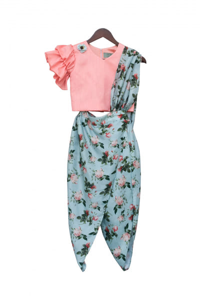 Peach crop top with dhoti set