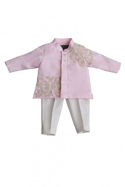 Pastel pink embroidered bandhgala with pants