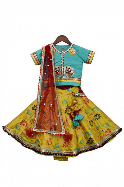 Multi-coloured brocade lehenga set