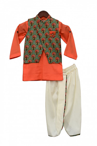 Multi-coloured kurta set and Nehru jacket