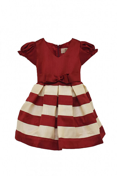 Maroon and beige striped frock