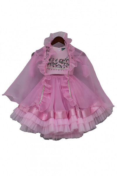 Baby pink embroidered lehenga cape set