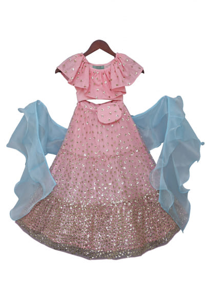 Pink sequin embellished lehenga set