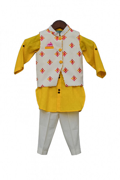 Yellow kurta and jacket set