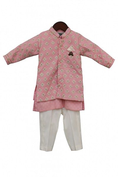 Pink embroidery jacket and kurta set