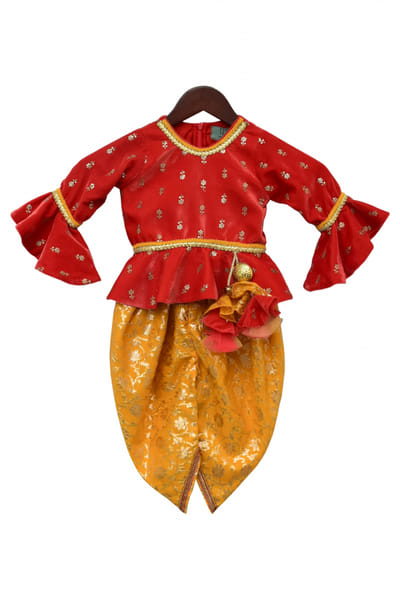 Red and yellow top with dhoti