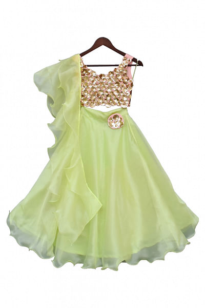 Green sequin embellished organza lehenga
