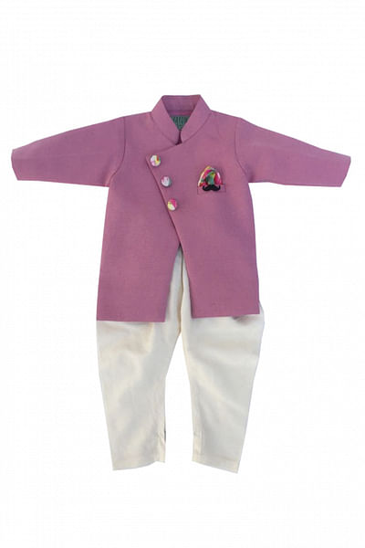 Purple achkan with white cotton pyjama