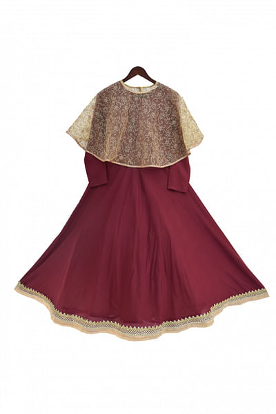 Anarkali with embroidered poncho