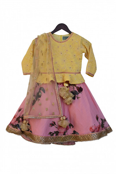 Printed lehenga with embroidered choli and dupatta
