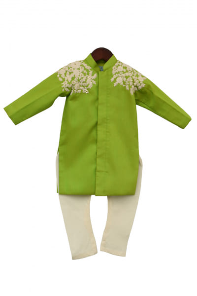 Lime green embroidered achkan churidar