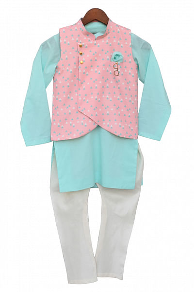 Aqua and peach kurta jacket set