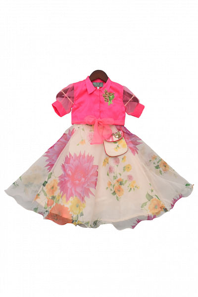 Neon pink and ivory lehenga set