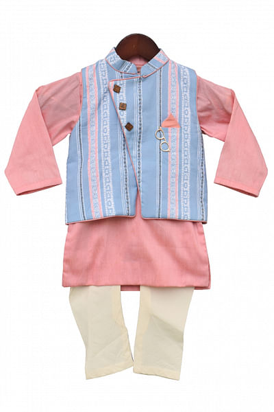 Light blue and peach kurta jacket set