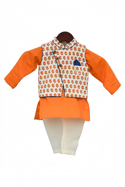 Orange floral printed kurta jacket set