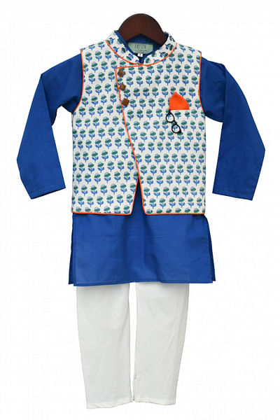 Blue floral printed kurta jacket set