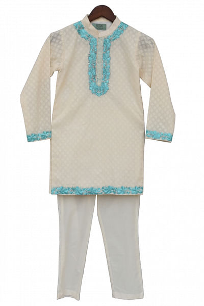 Off white embroidered kurta churidar