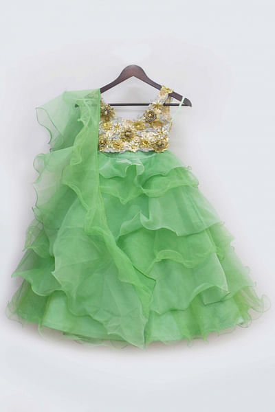 Green organza lehenga set