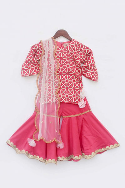 Pink gota embellished sharara set