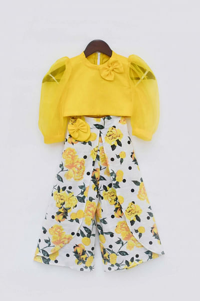 Yellow top and printed palazzos