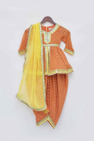 Peach printed peplum set