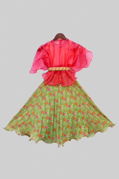 Green printed lehenga and cape
