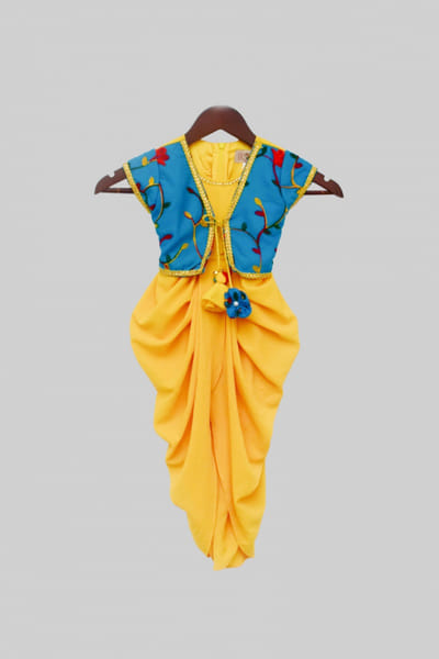 Yellow dhoti jumpsuit and jacket