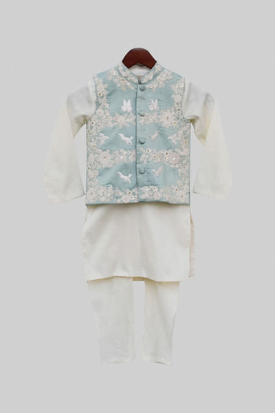 Blue embroidered jacket and kurta set