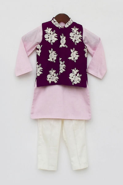 Purple embroidered Nehru jacket set
