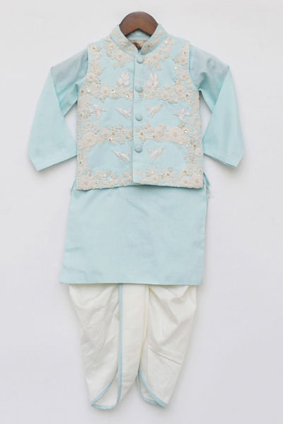 Embroidered bandi and blue kurta set