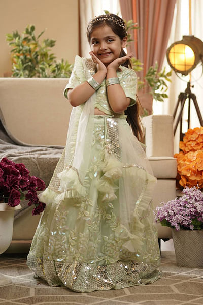 Green embroidered lehenga set