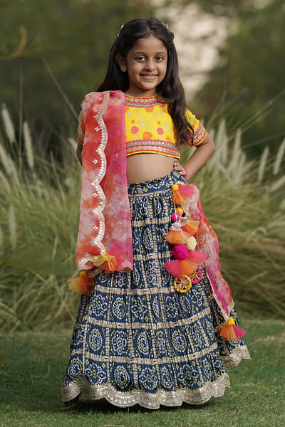 Yellow brocade lehenga set