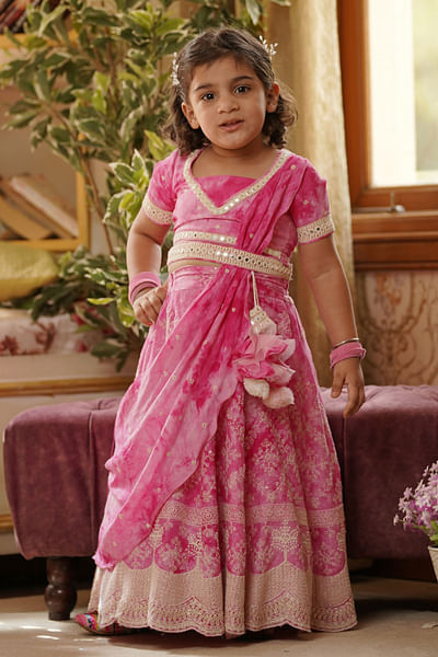Pink tie & dye lehenga set