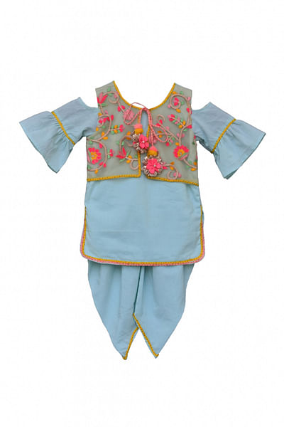 Sky blue kurta and jacket set