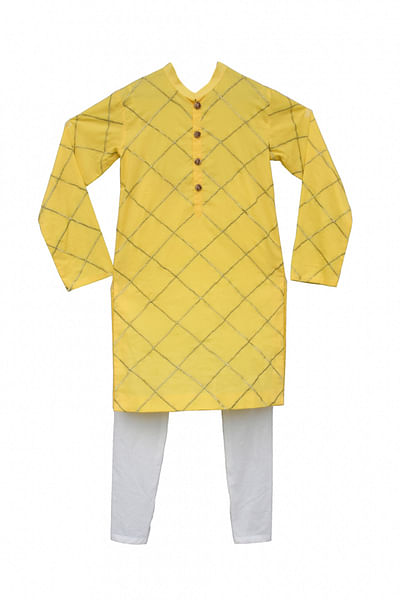 Yellow checkered kurta set