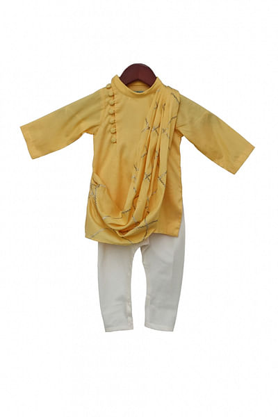 Yellow embroidered cowl kurta set