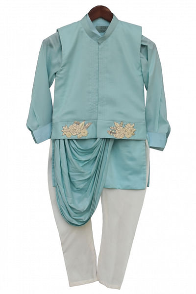 Blue kurta with jacket and churidar
