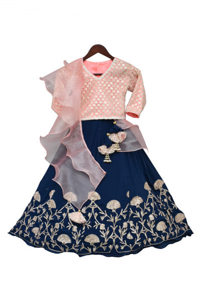 Peach and navy blue lehenga set