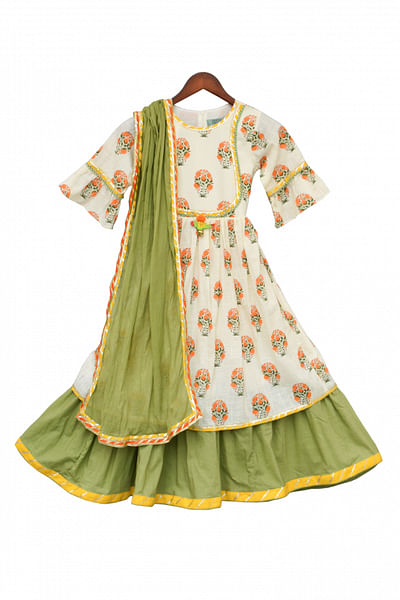 Off white and green anarkali with dupatta