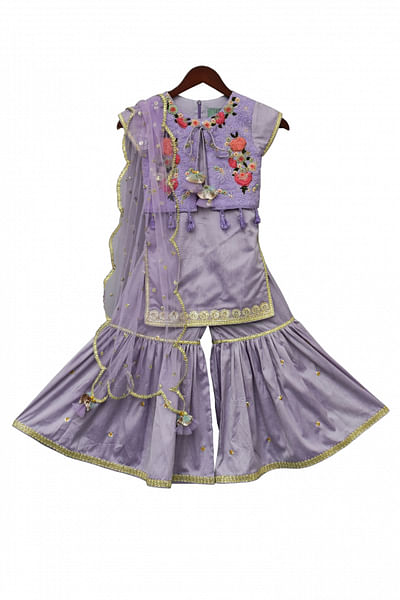 Purple sharara with kurti and attached jacket