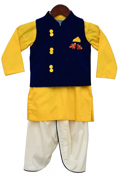 Blue velvet Nehru jacket set