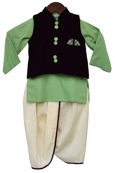 Burgundy velvet Nehru jacket set