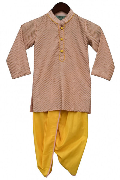 Peach and yellow embellished kurta dhoti
