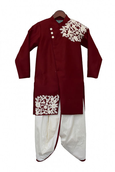 Maroon embroidered achkan with dhoti