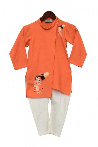Orange Hanuman printed kurta set