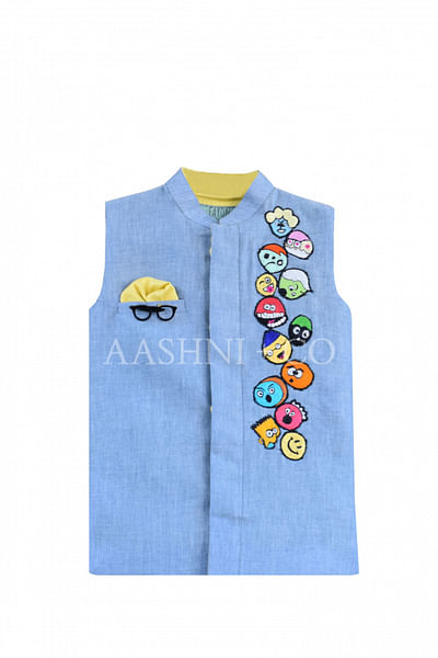 Linen Nehru jacket with patches