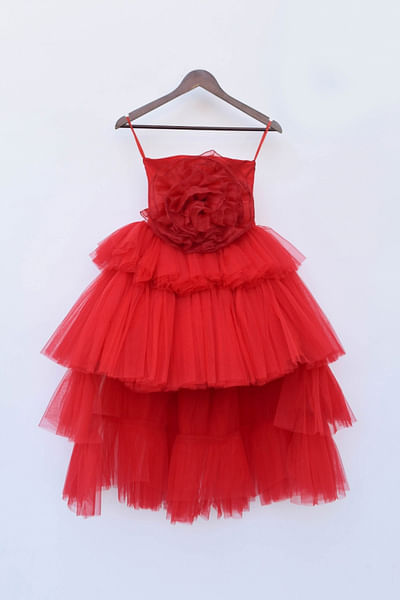 Red layered gown