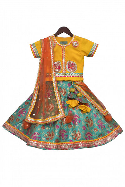 Yellow and aqua green lehenga set