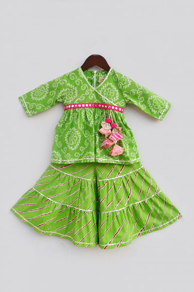 Green printed sharara set