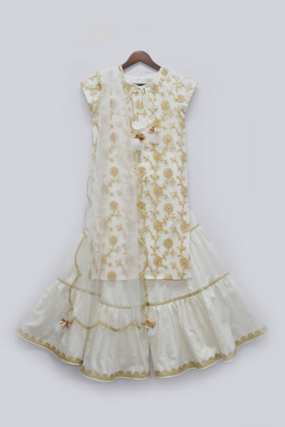 Off white embroidered sharara set